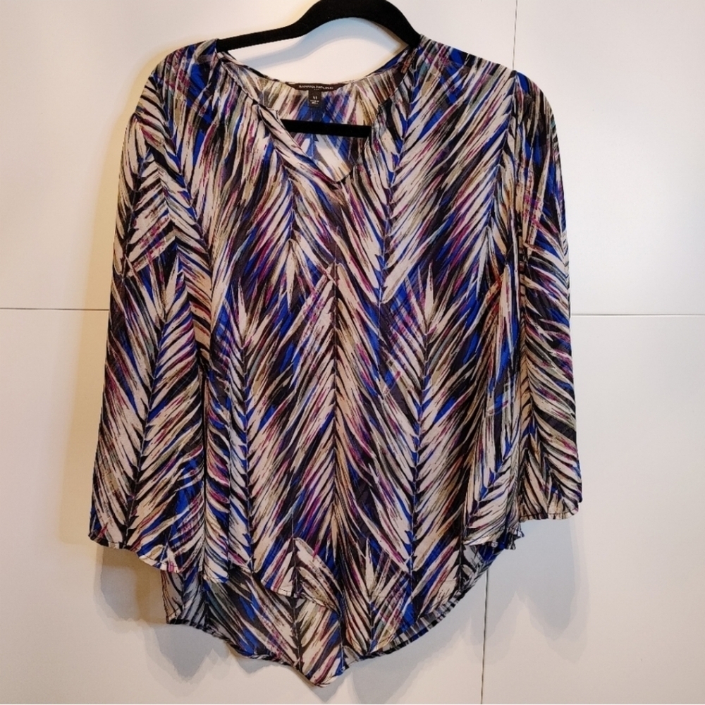 Banana Republic Factory Abstract Palm Print Flowy Tunic Blouse Medium - Picture 4 of 10